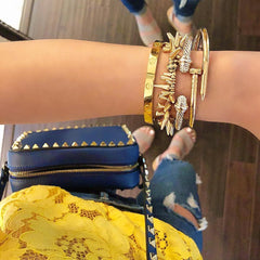Studded Renegade Cluster Stretch Bracelet- Gold