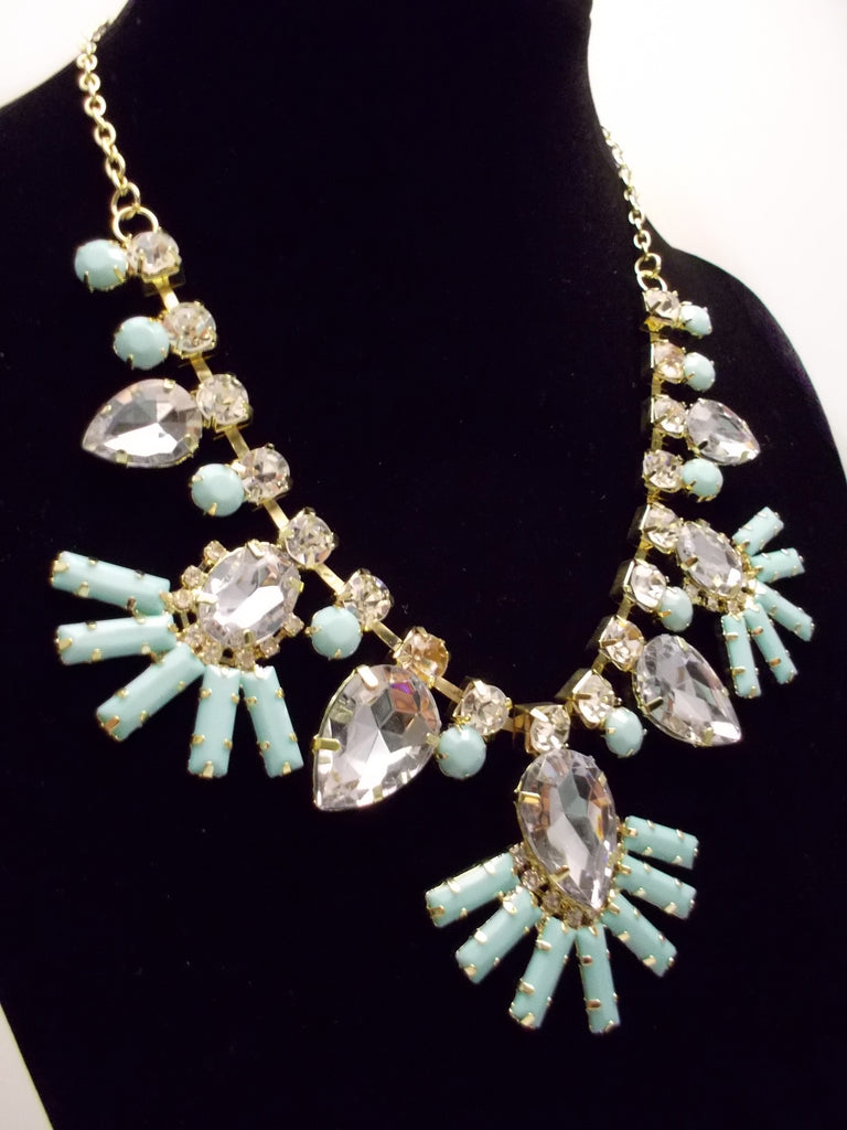 Crystal Fan Statement Necklace- Mint
