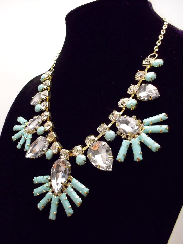 Crystal Fan Statement Necklace- Mint