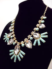 Crystal Fan Statement Necklace- Mint