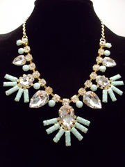 Crystal Fan Statement Necklace- Mint