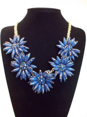 Blossom Flower Statement Necklace- Navy