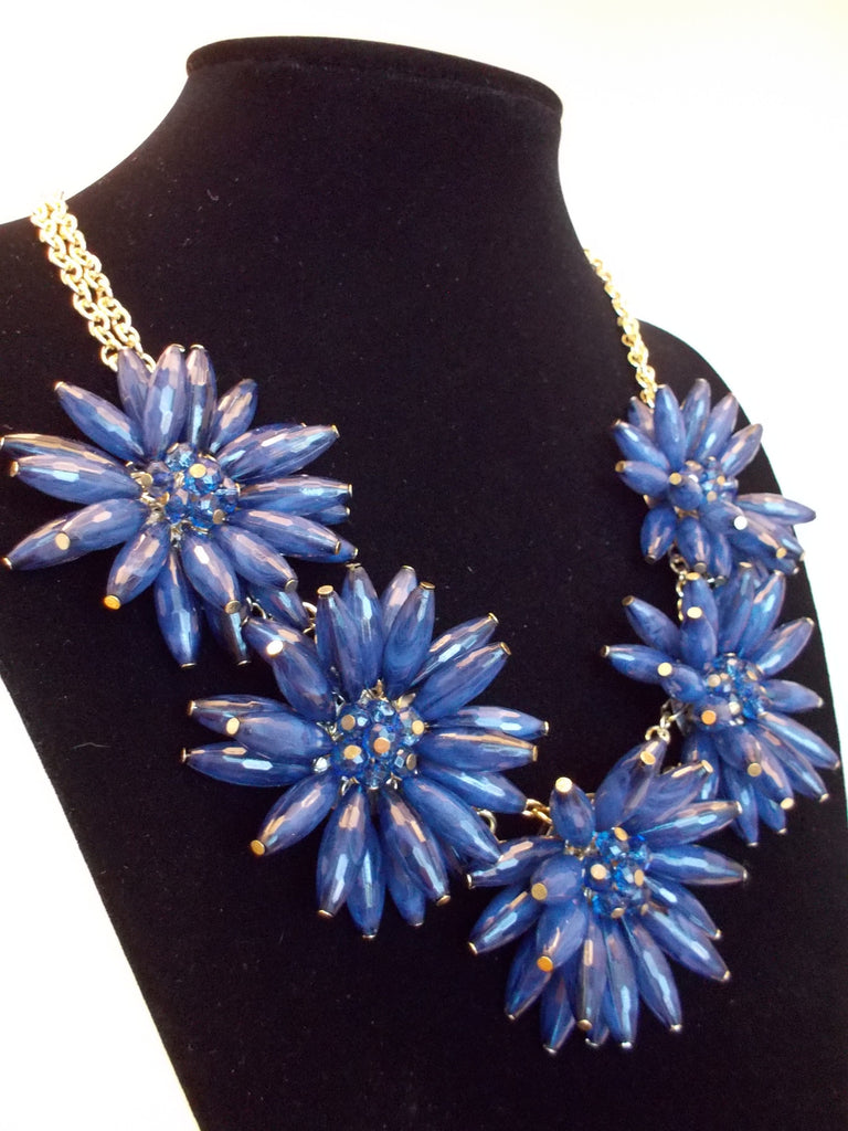 Blossom Flower Statement Necklace- Navy