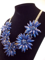 Blossom Flower Statement Necklace- Navy