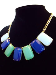 Colorblock Gemstone Jewels Statement Necklace- Blue