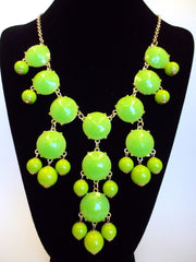 Bubble JEWELED Statement Necklace- Lime Green