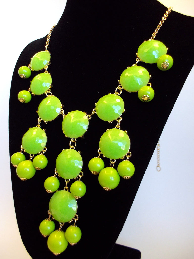 Bubble JEWELED Statement Necklace- Lime Green