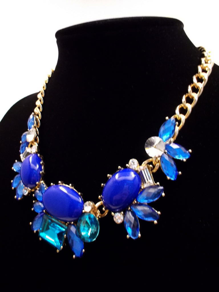 Crystal Cluster Statement Necklace- Royal