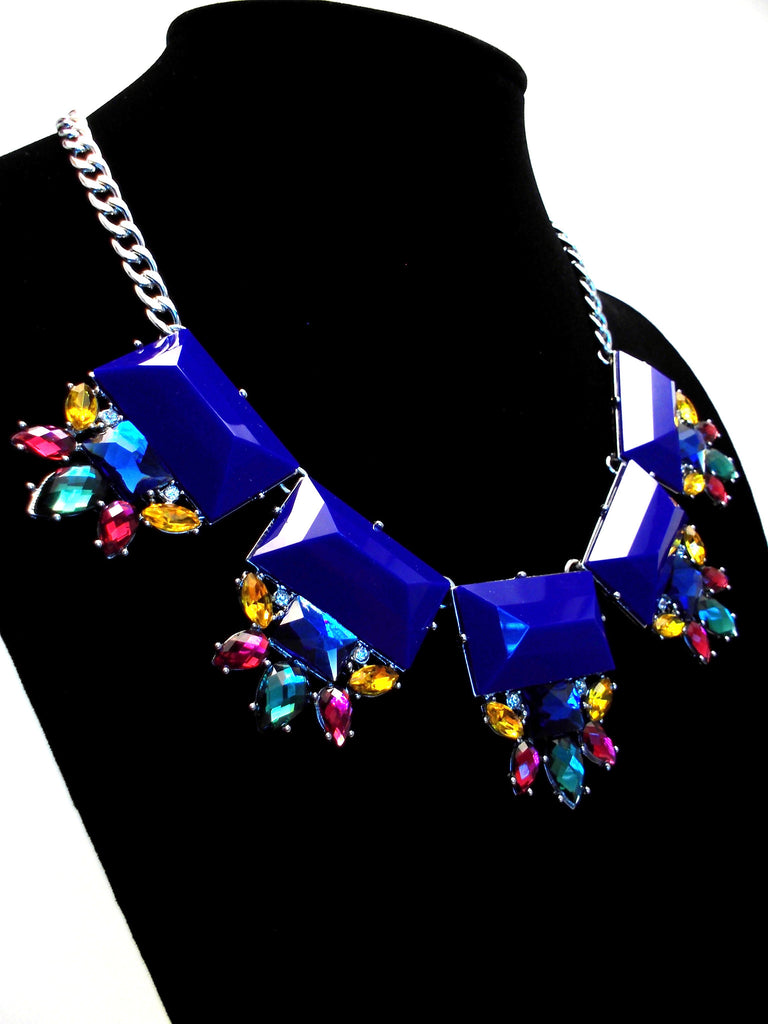 Colorful Jeweled Gemstone Statement Necklace- Royal