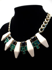 Tribal Geometric Jeweled Statement Necklace- Ivory