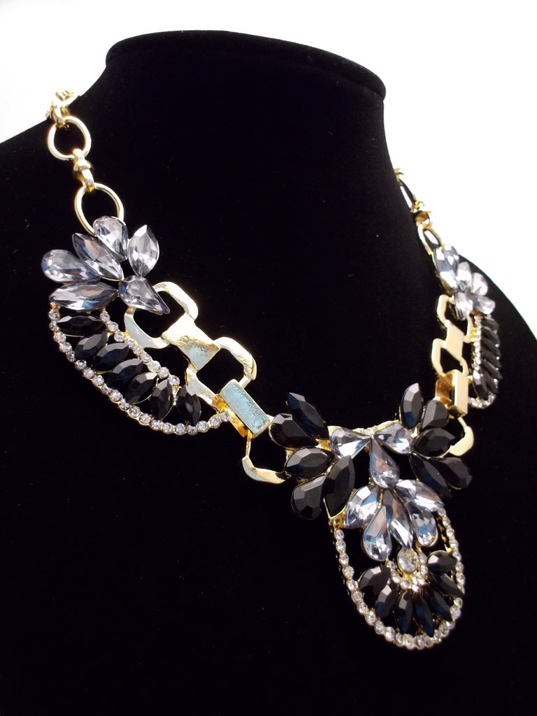 Crystal Icing Statement Necklace- Black