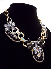 Crystal Icing Statement Necklace- Black