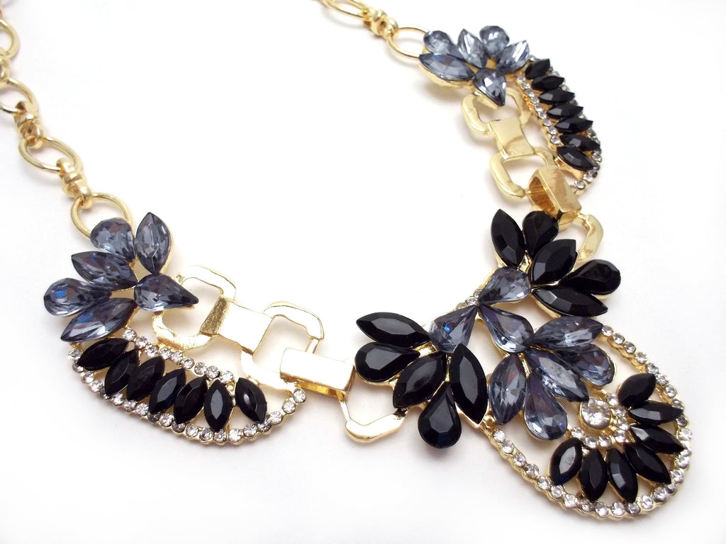 Crystal Icing Statement Necklace- Black