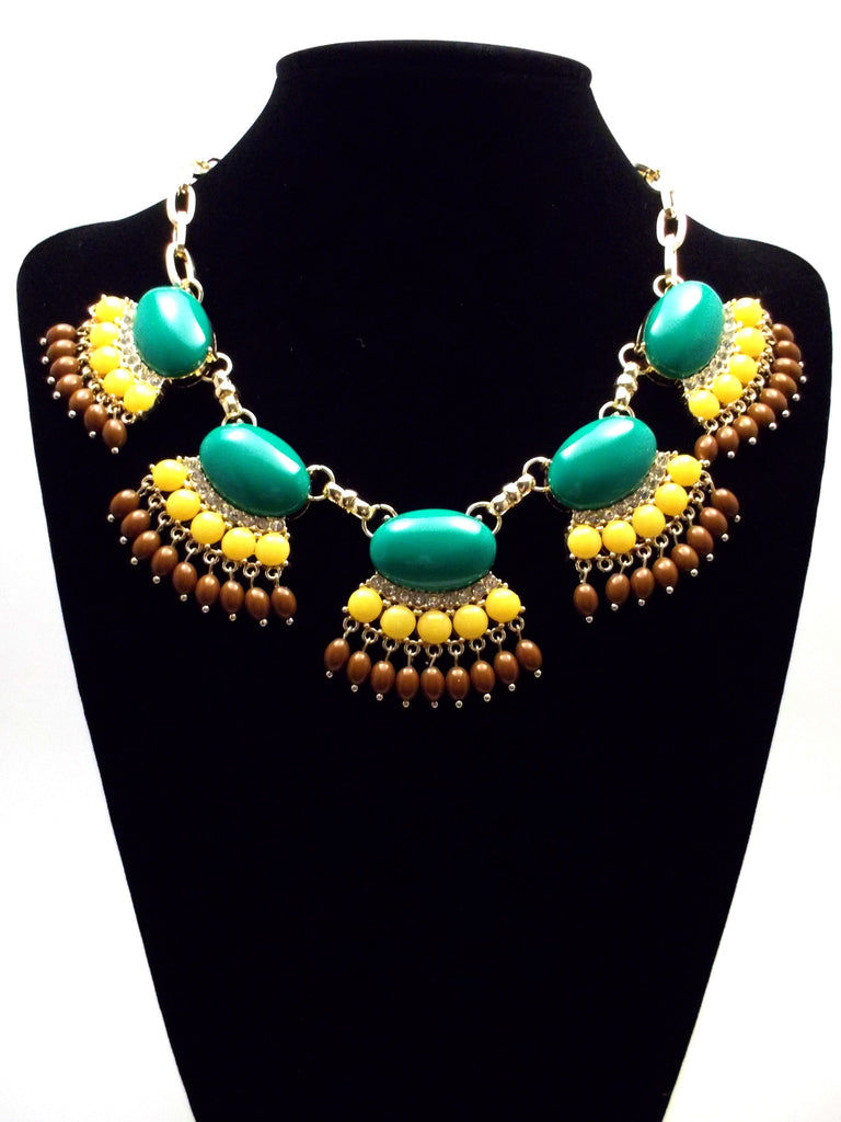 Fan Fringe Statement Necklace- Emerald