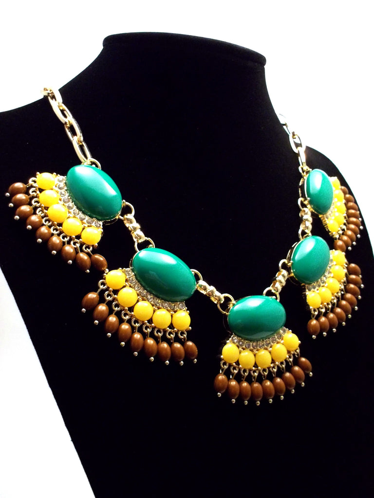 Fan Fringe Statement Necklace- Emerald