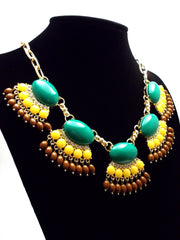 Fan Fringe Statement Necklace- Emerald