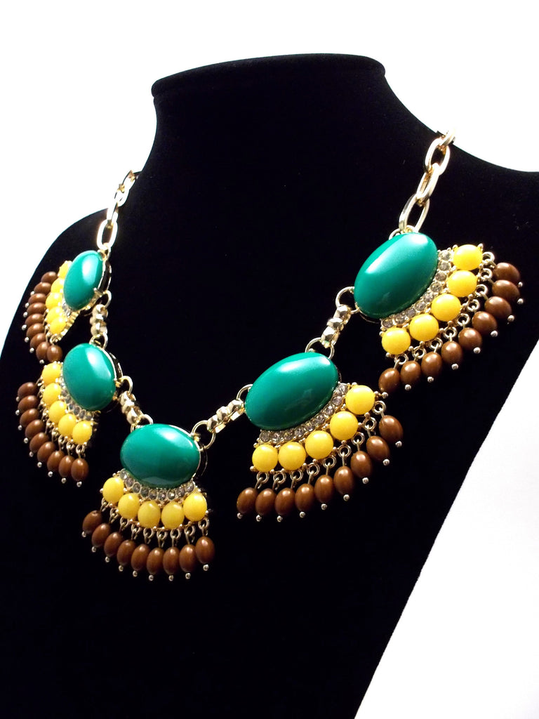 Fan Fringe Statement Necklace- Emerald