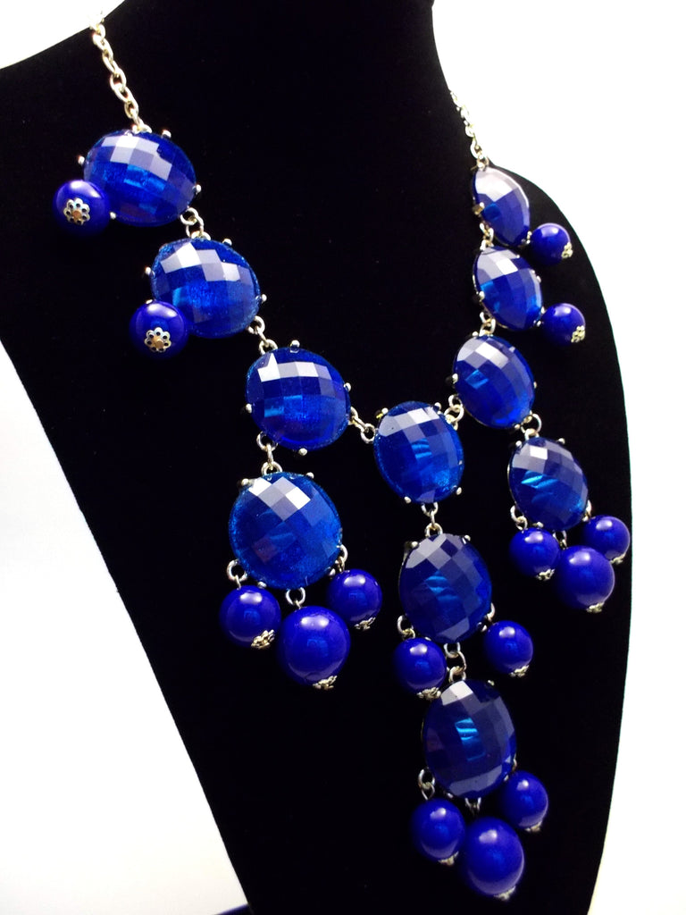 Bubble JEWELED Statement Necklace- Royal Blue