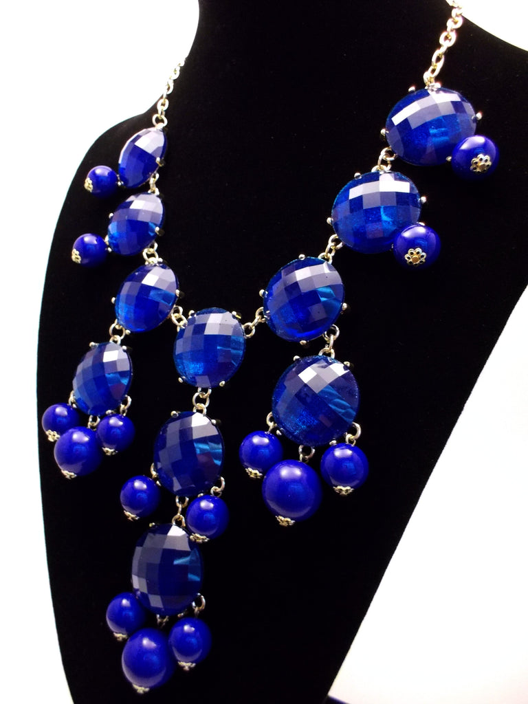 Bubble JEWELED Statement Necklace- Royal Blue