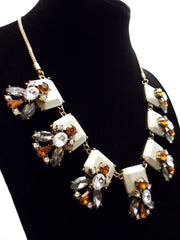Gray Crystal Leaves Statement Necklace