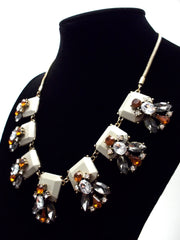 Gray Crystal Leaves Statement Necklace