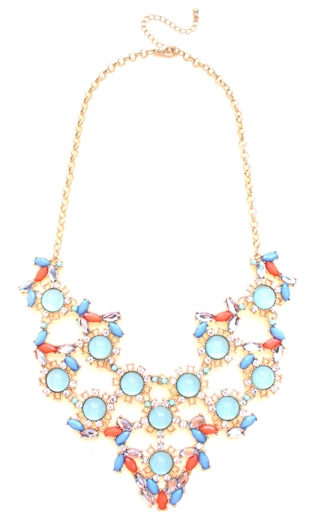 Pastel & Neon Bib Statement Necklace- Mint