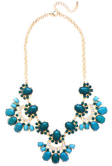 Stone & Crystal Fan Necklace- Green