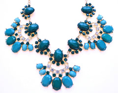 Stone & Crystal Fan Necklace- Green