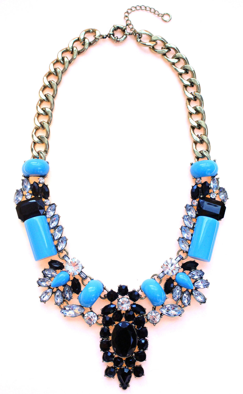 Luxe Crystal-Encrusted Collar Statement Necklace- Turquoise