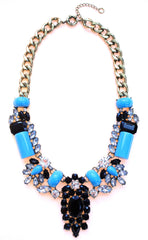 Luxe Crystal-Encrusted Collar Statement Necklace- Turquoise