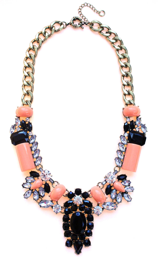 Luxe Crystal-Encrusted Collar Statement Necklace- Peach