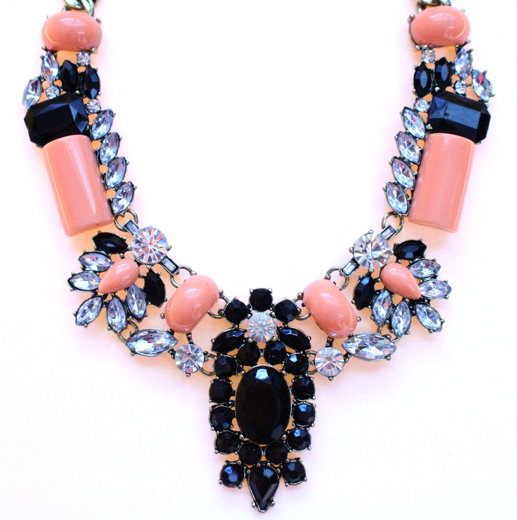 Luxe Crystal-Encrusted Collar Statement Necklace- Peach