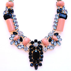 Luxe Crystal-Encrusted Collar Statement Necklace- Peach