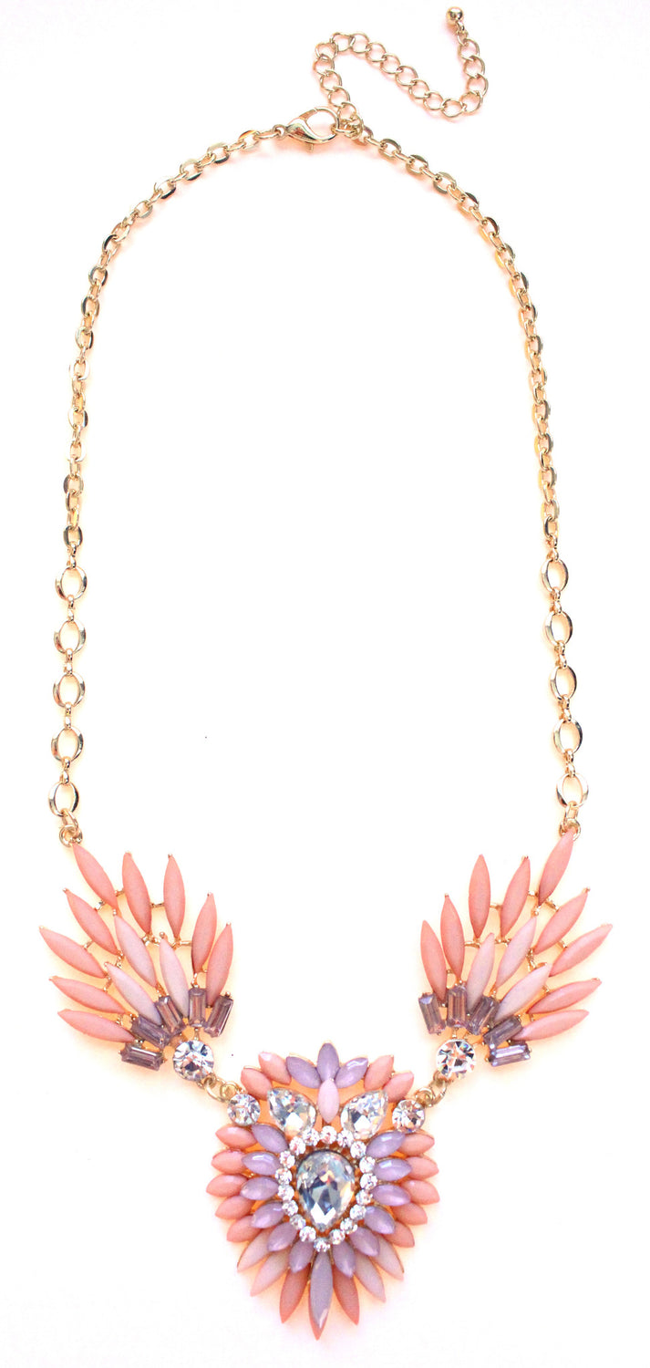 Crystal Peacock Petals Necklace- Peach