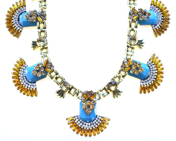 Luxe Jeweled Fan Statement Necklace