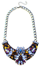 Luxe Embellished Tortoise Statement Necklace- Purple