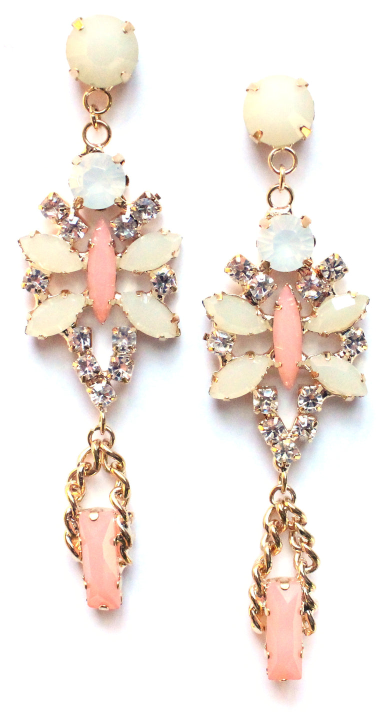 Crystal Glamour Chandelier Earrings- Mint/Peach