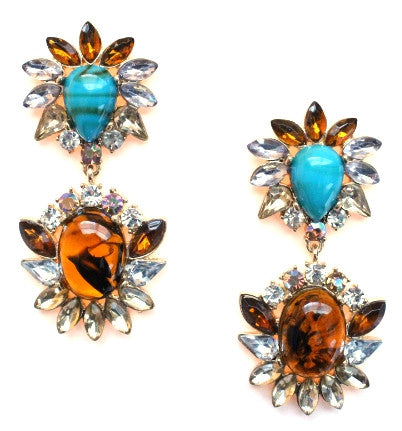 Tortoise & Turquoise Crystal Luxe Earrings