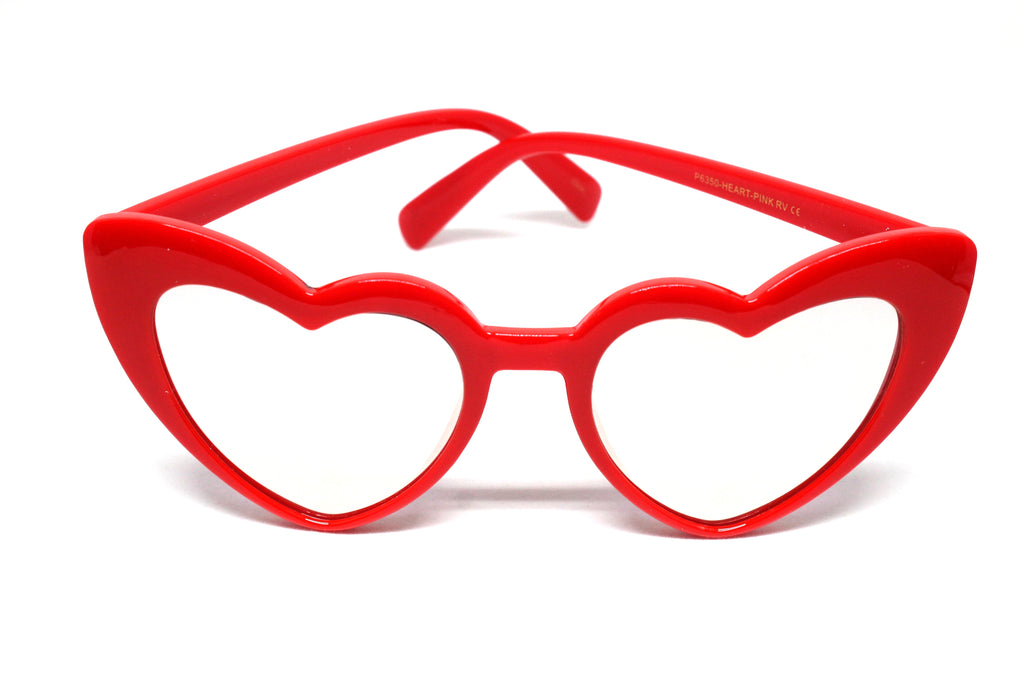 Heart Eye Sunglasses- Red Frame/ Rose Mirrored Lens