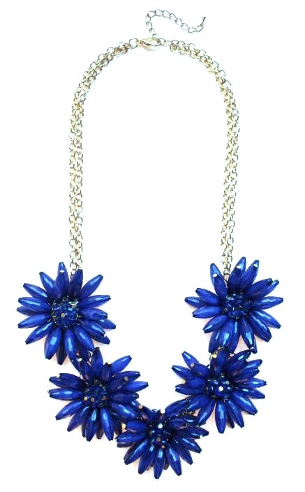 Blossom Flower Statement Necklace- Navy