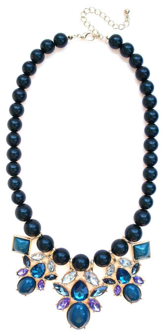 Beaded Mix Crystal Statement Necklace- Teal