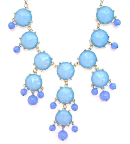 Mini Gold-Tone Chain Bubble Necklace- Sky Blue