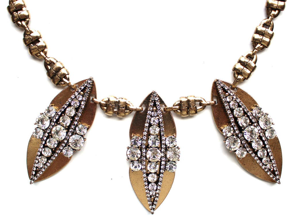 Luxe Crystal Studded Metal Statement Necklace