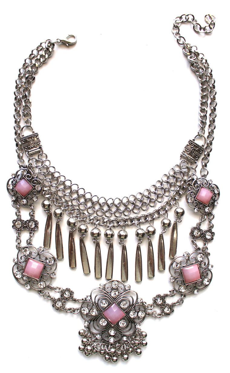 Layered Embellished Metal Droplets Necklace