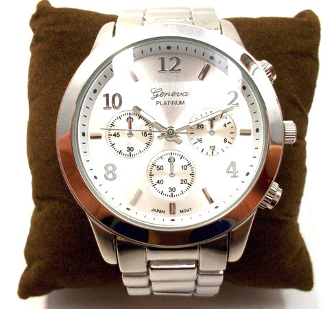 Metal Oversized Geneva Platinum Watch- Silver
