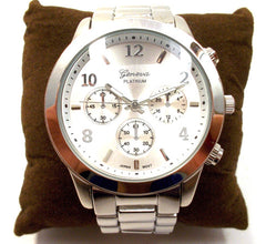 Metal Oversized Geneva Platinum Watch- Silver