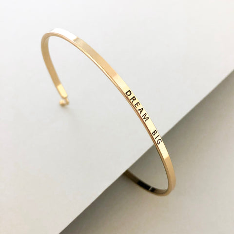 'Dream Big' Dainty Bangle Bracelet- Gold