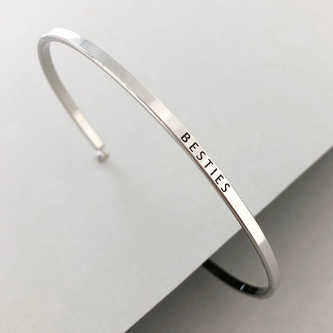'Besties' Dainty Bangle Bracelet-Silver