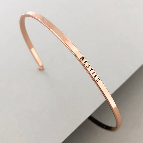 'Besties' Dainty Bangle Bracelet-Rose Gold
