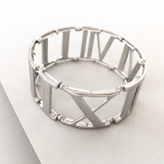 Roman Numeral Stretch Bracelet- Silver